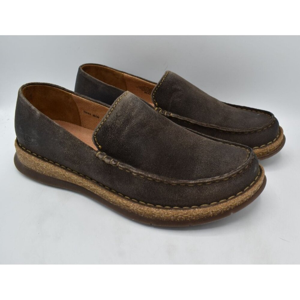 Born Mens Size 10.5 Baylor Dark Grey Distressed‎ Suede Slip On Loafers Shoes